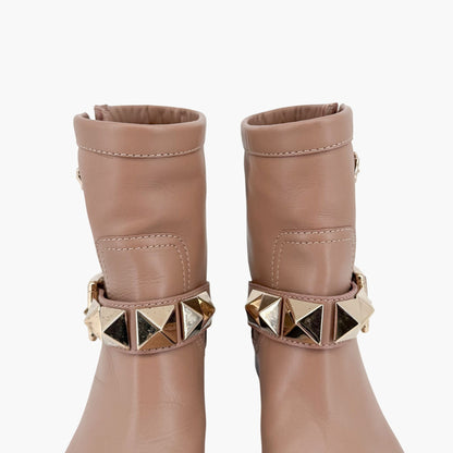 Valentino Garavani Rockstud Moto Ankle Boots Beige Size 36.5