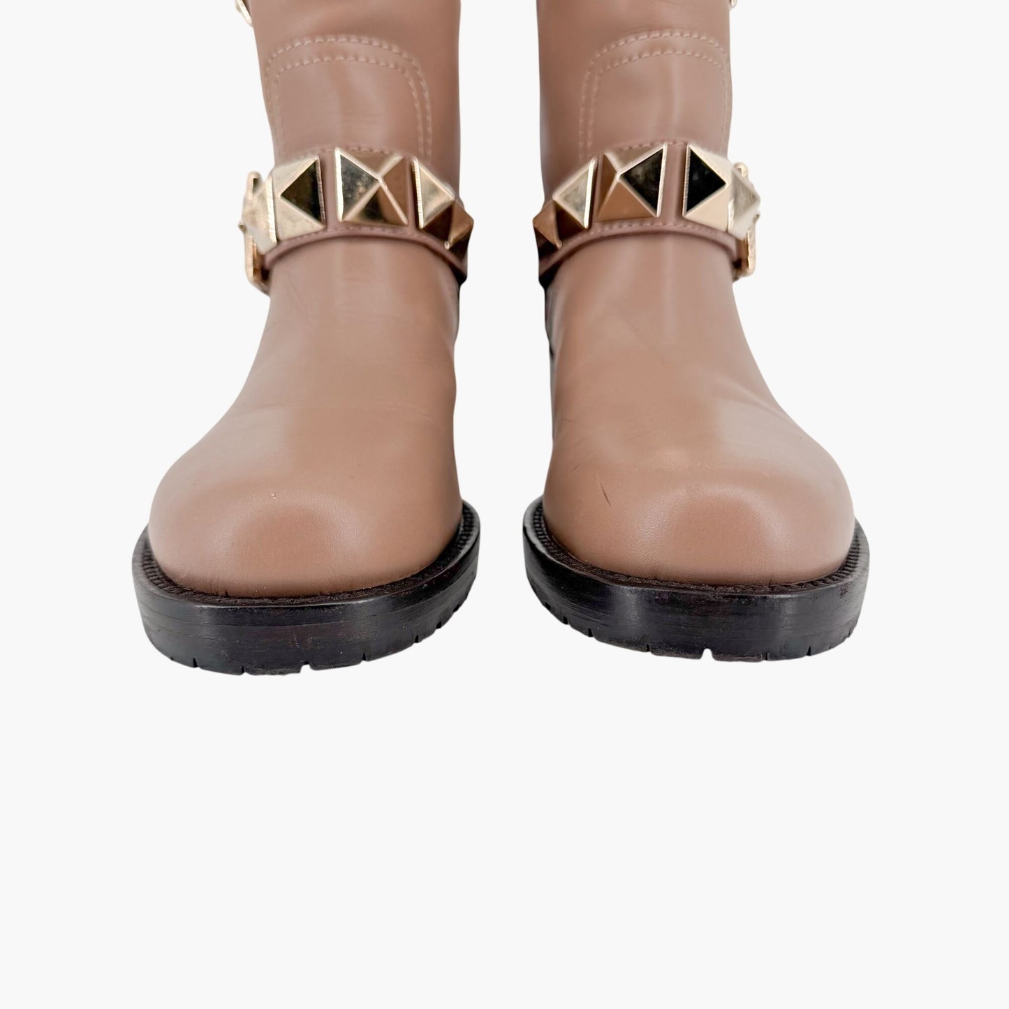 Valentino Garavani Rockstud Moto Ankle Boots Beige Size 36.5