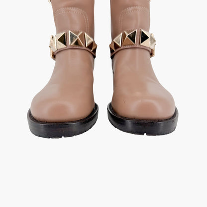 Valentino Garavani Rockstud Moto Ankle Boots Beige Size 36.5