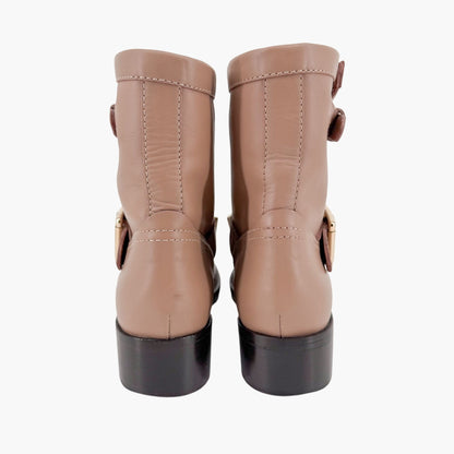 Valentino Garavani Rockstud Moto Ankle Boots Beige Size 36.5
