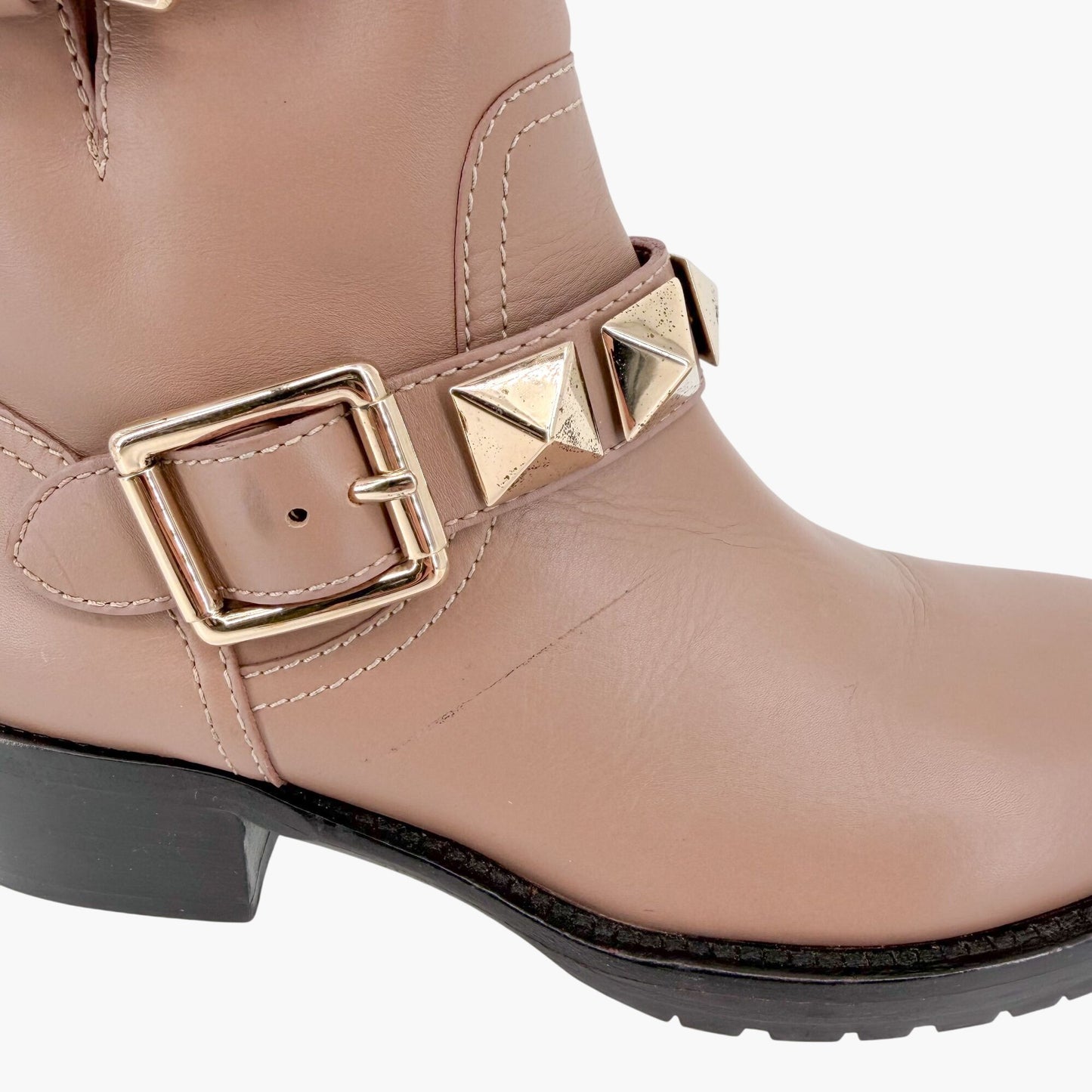 Valentino Garavani Rockstud Moto Ankle Boots Beige Size 36.5