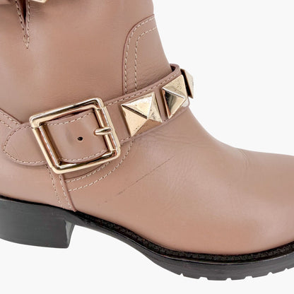 Valentino Garavani Rockstud Moto Ankle Boots Beige Size 36.5