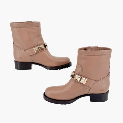 Valentino Garavani Rockstud Moto Ankle Boots Beige Size 36.5