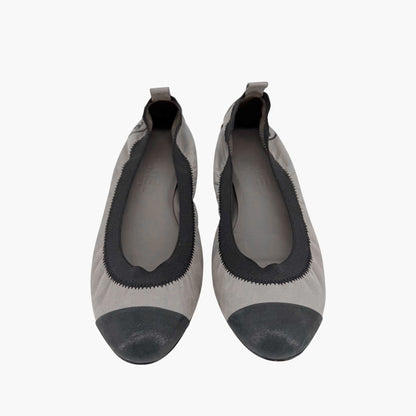 Chanel Metallic Gray CC Cap Toe Ballet Flats Size 38