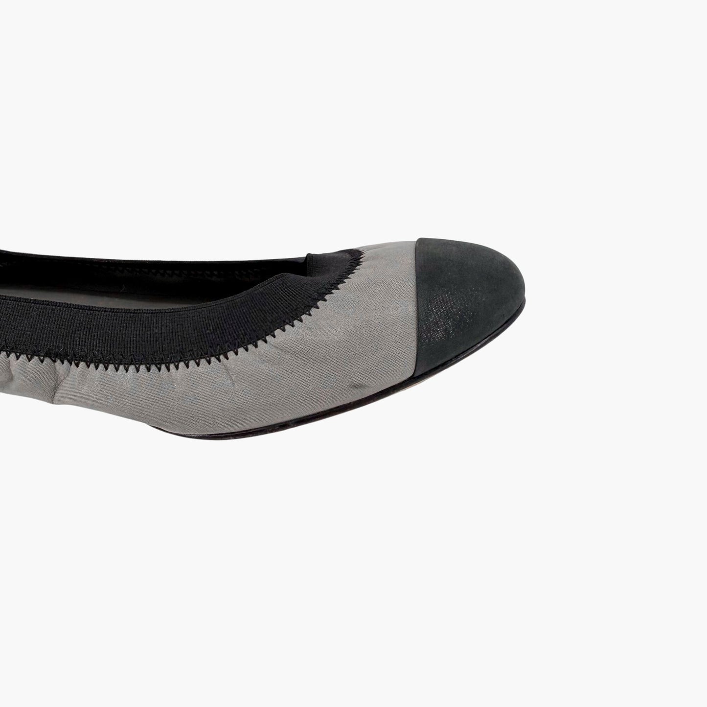 Chanel Metallic Gray CC Cap Toe Ballet Flats Size 38