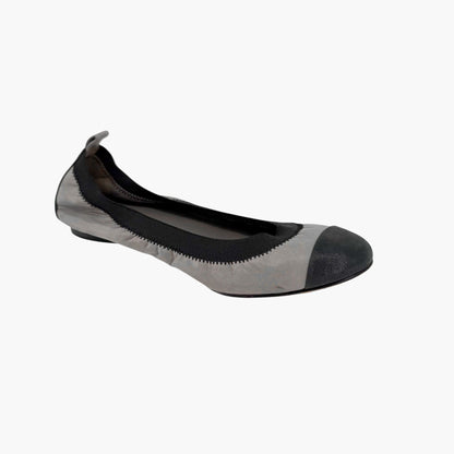 Chanel Metallic Gray CC Cap Toe Ballet Flats Size 38