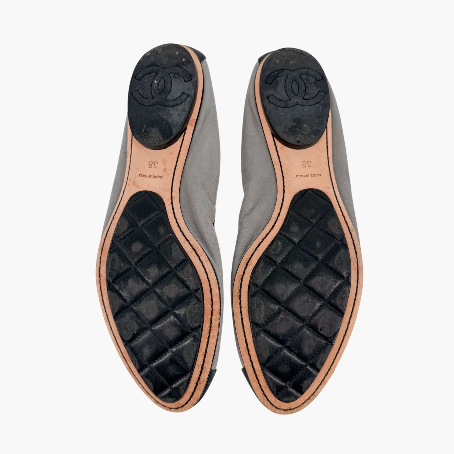 Chanel Metallic Gray CC Cap Toe Ballet Flats Size 38