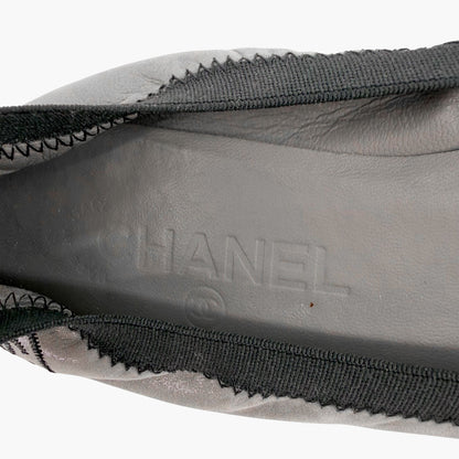 Chanel Metallic Gray CC Cap Toe Ballet Flats Size 38