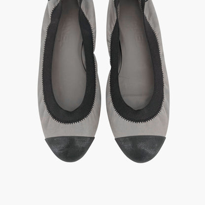 Chanel Metallic Gray CC Cap Toe Ballet Flats Size 38
