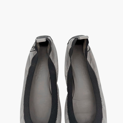 Chanel Metallic Gray CC Cap Toe Ballet Flats Size 38