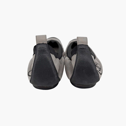 Chanel Metallic Gray CC Cap Toe Ballet Flats Size 38