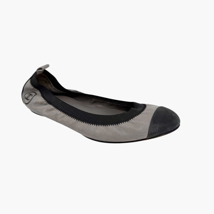 Chanel Metallic Gray CC Cap Toe Ballet Flats Size 38