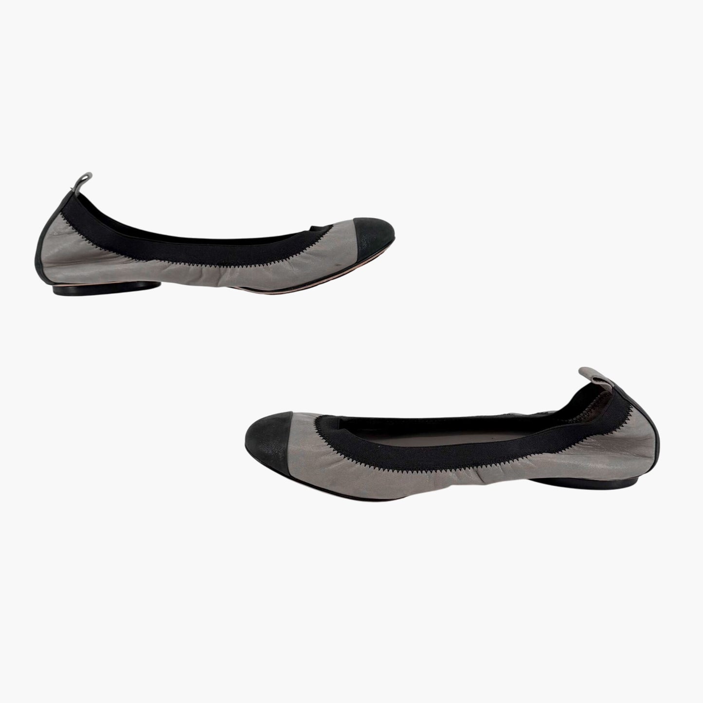 Chanel Metallic Gray CC Cap Toe Ballet Flats Size 38