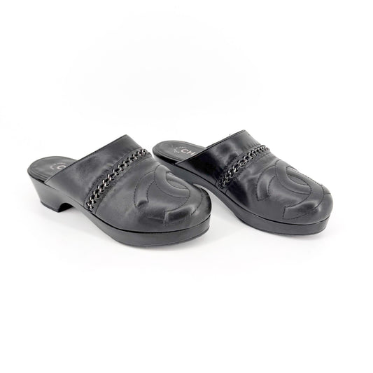 Chanel CC Chain Mule Clogs Black Size 36