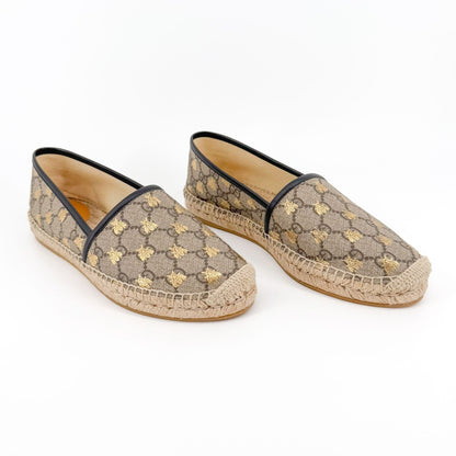 Gucci Bee Printed Espadrille Flats in Beige Monogram GG Canvas Size 40