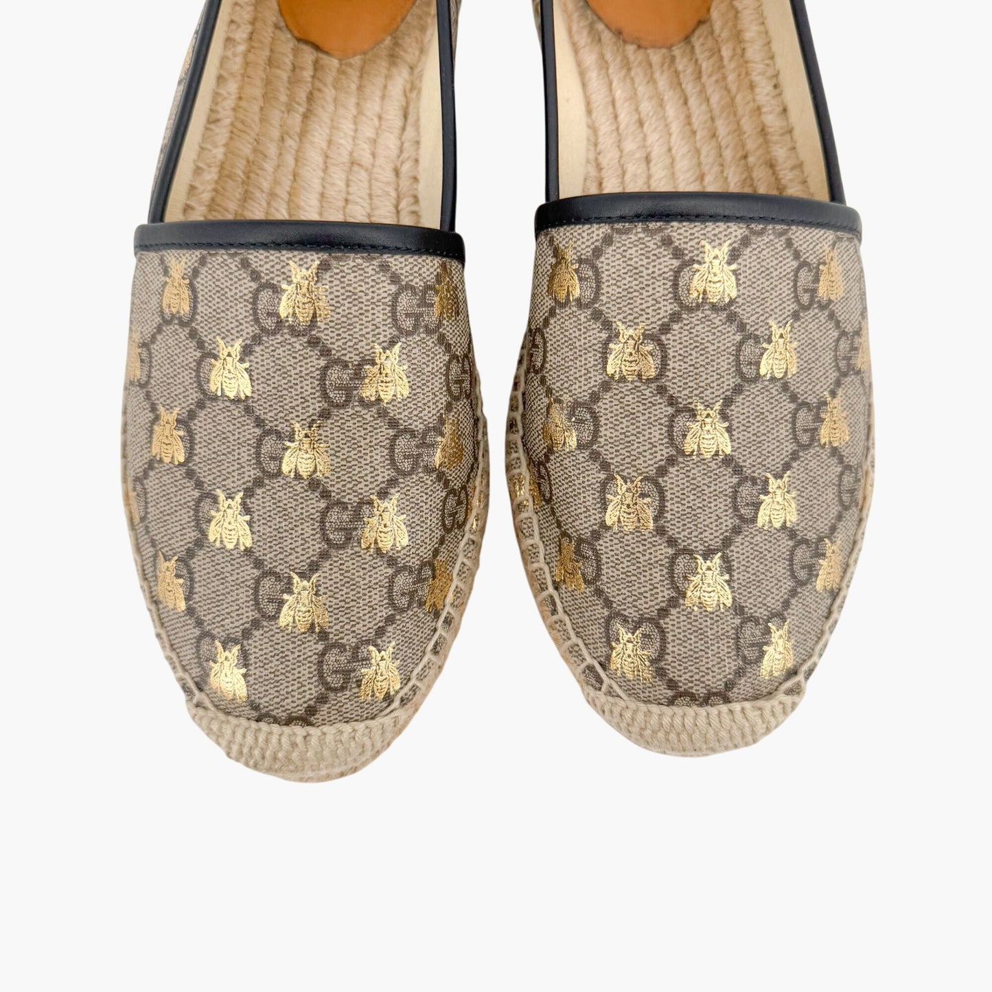 Gucci Bee Printed Espadrille Flats in Beige Monogram GG Canvas Size 40