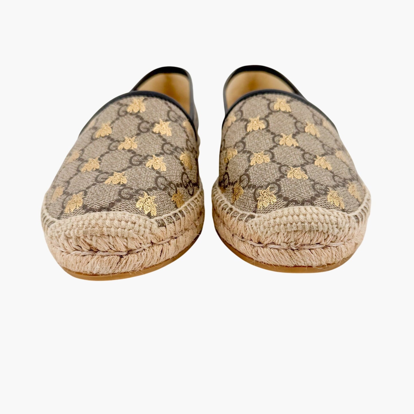 Gucci Bee Printed Espadrille Flats in Beige Monogram GG Canvas Size 40