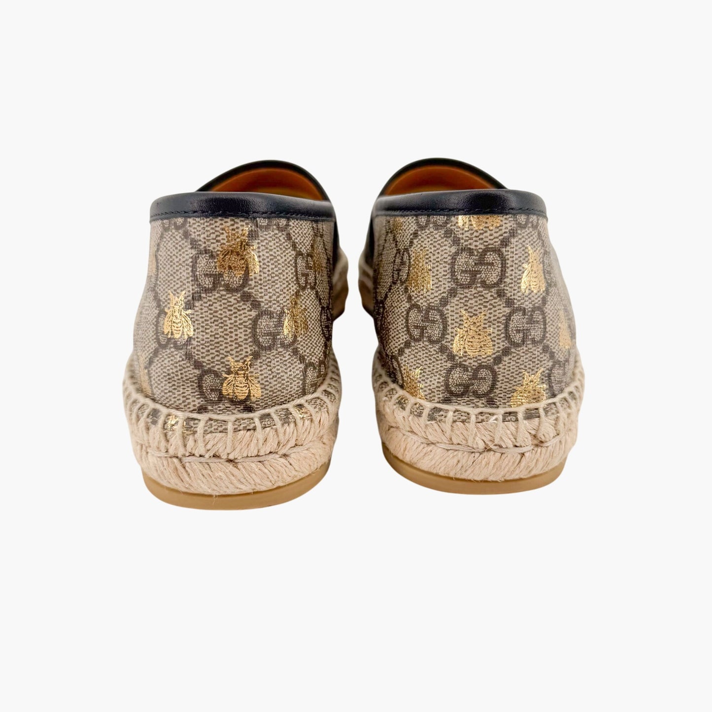 Gucci Bee Printed Espadrille Flats in Beige Monogram GG Canvas Size 40