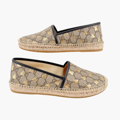 Gucci Bee Printed Espadrille Flats in Beige Monogram GG Canvas Size 40