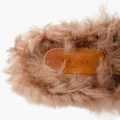 Gucci Princetown Fur Lined Brocade Mules Size 39