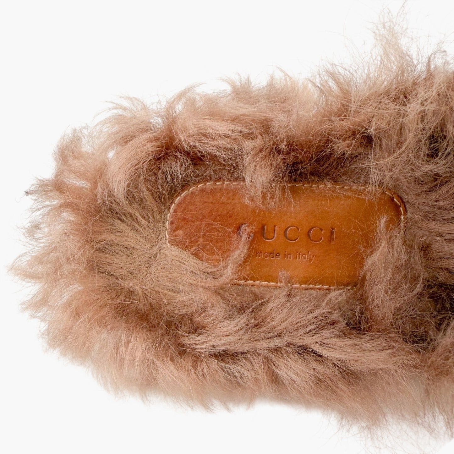 Gucci Princetown Fur Lined Brocade Mules Size 39