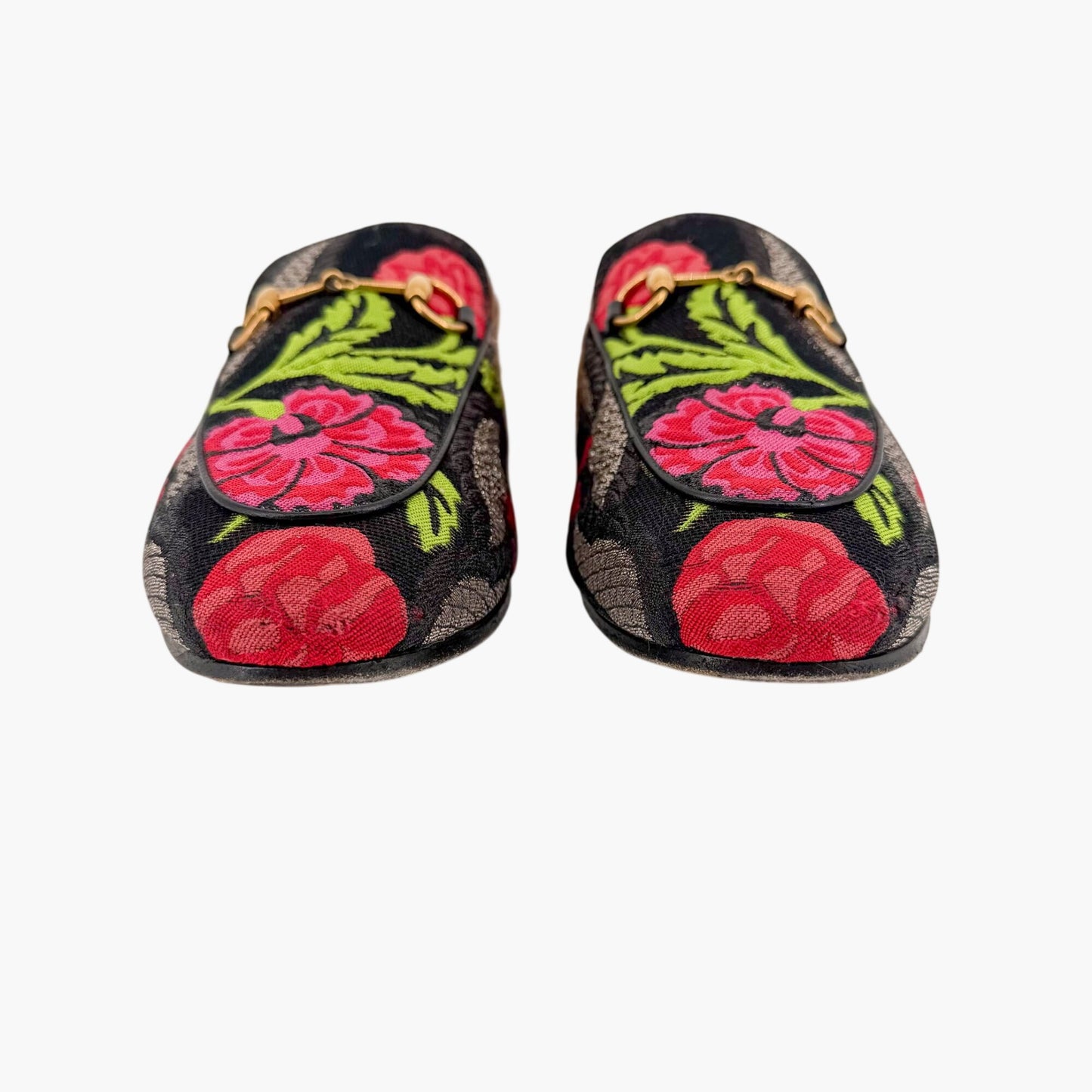 Gucci Princetown Fur Lined Brocade Mules Size 39