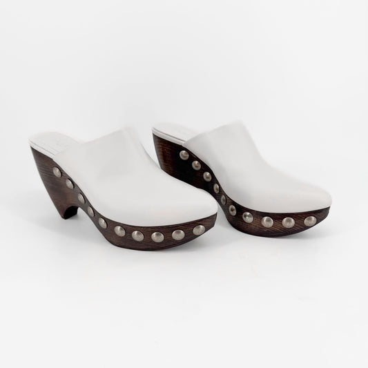 Alaïa Le Sabot Studded Clogs White Leather Size 39