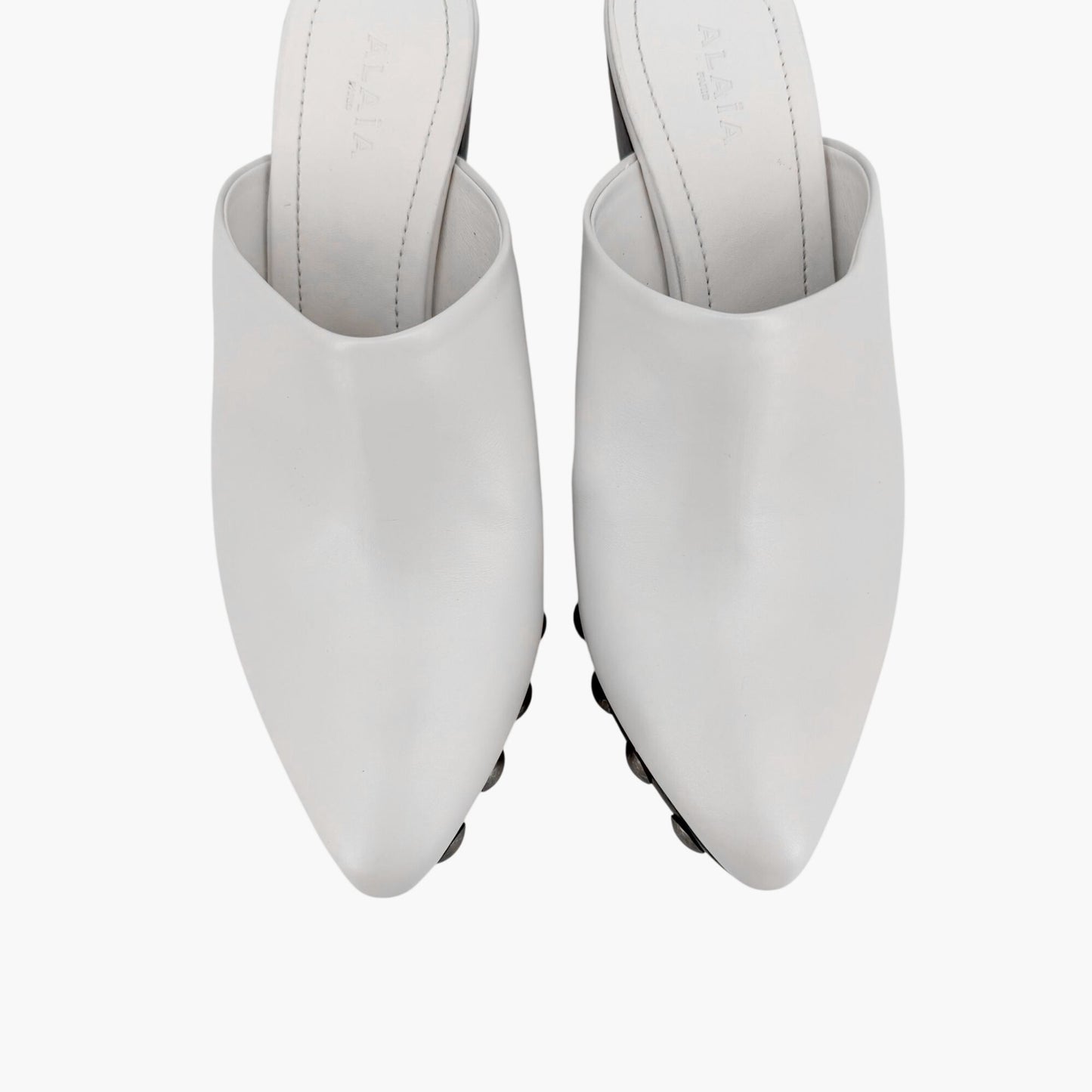Alaïa Le Sabot Studded Clogs White Leather Size 39