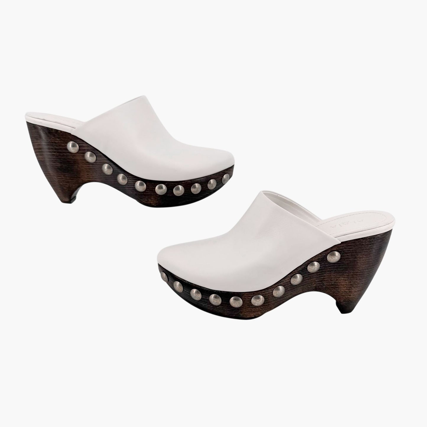Alaïa Le Sabot Studded Clogs White Leather Size 39