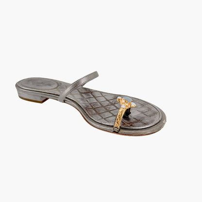 Chanel Quilted Toe Ring Sandals Silver Size 36.5