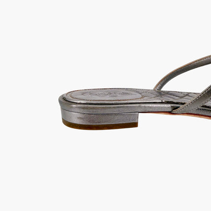 Chanel Quilted Toe Ring Sandals Silver Size 36.5