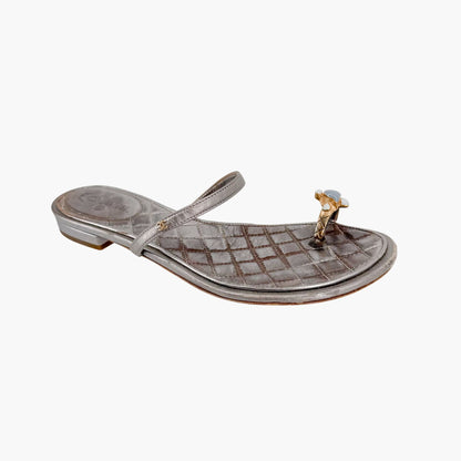 Chanel Quilted Toe Ring Sandals Silver Size 36.5