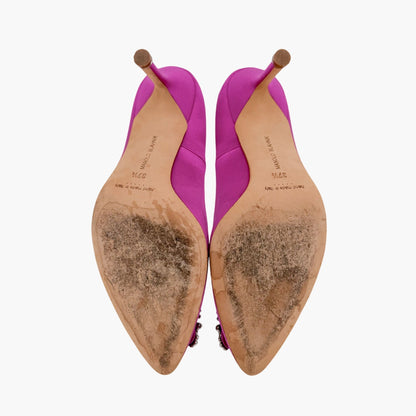 Manolo Blahnik Hangisi Pearl-Embellished Pumps in Pink Satin Size 37.5