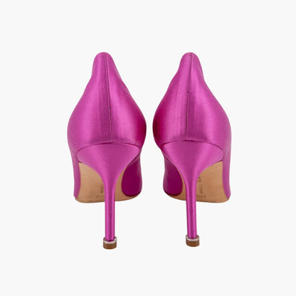 Manolo Blahnik Hangisi Pearl-Embellished Pumps in Pink Satin Size 37.5