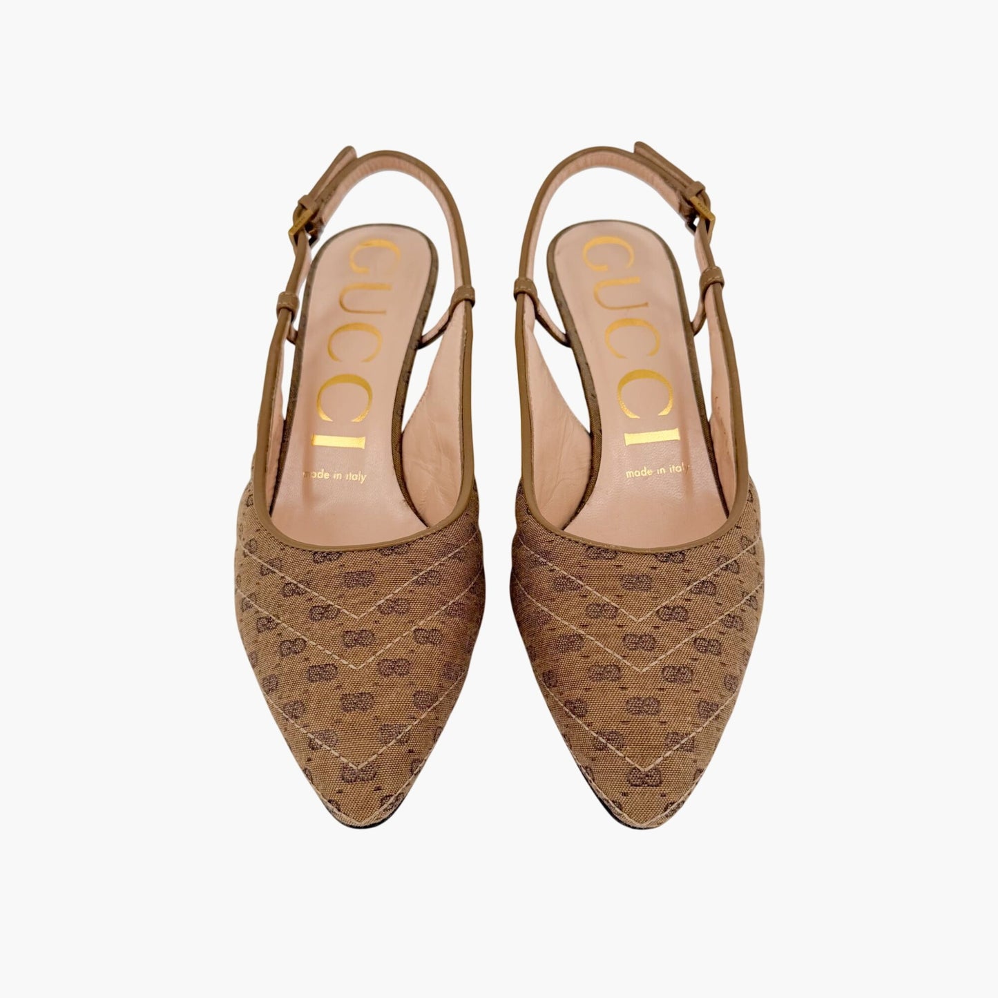 Gucci GG Slingback Quilted Pumps in Beige Monogram Canvas Size 36