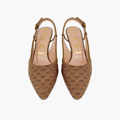 Gucci GG Slingback Quilted Pumps in Beige Monogram Canvas Size 36