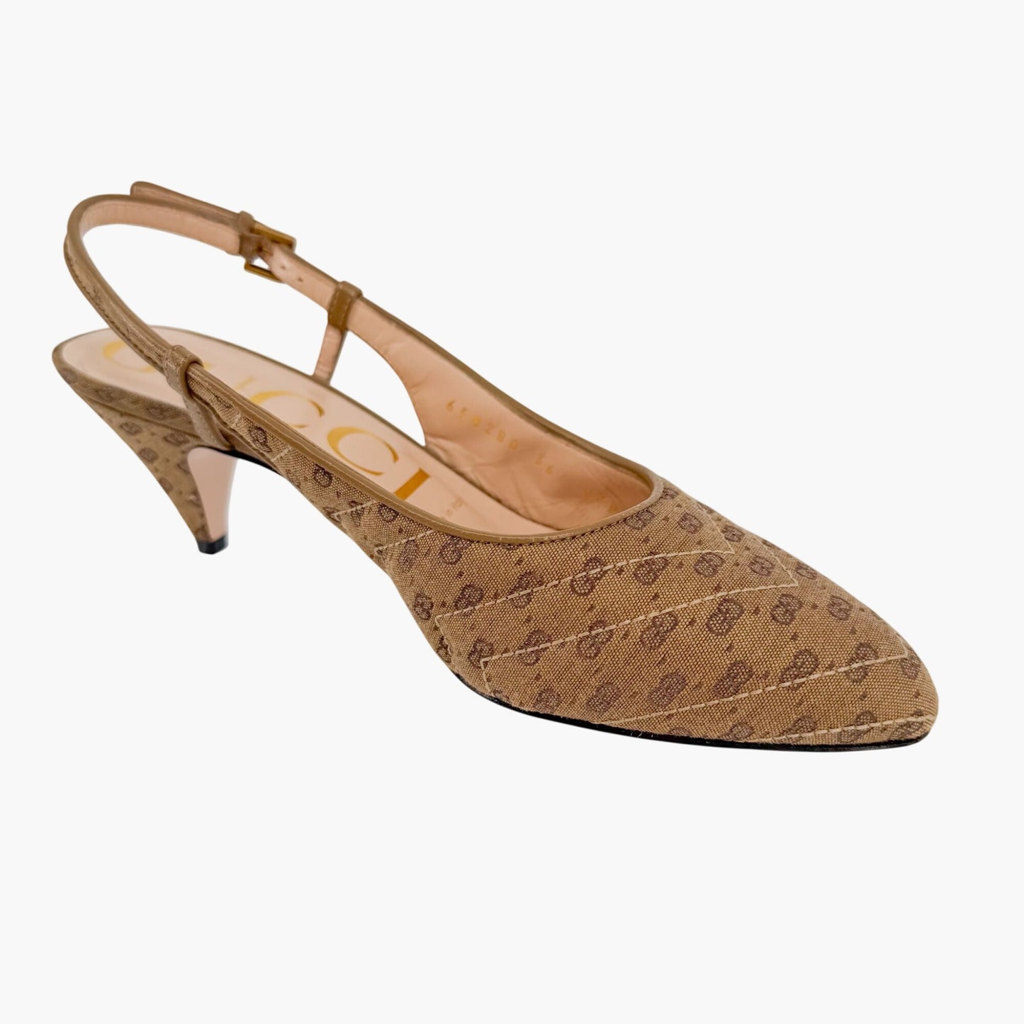 Gucci GG Slingback Quilted Pumps in Beige Monogram Canvas Size 36