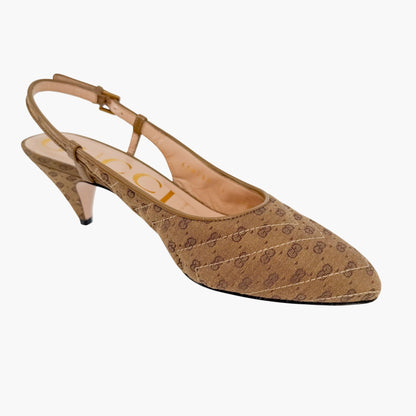 Gucci GG Slingback Quilted Pumps in Beige Monogram Canvas Size 36