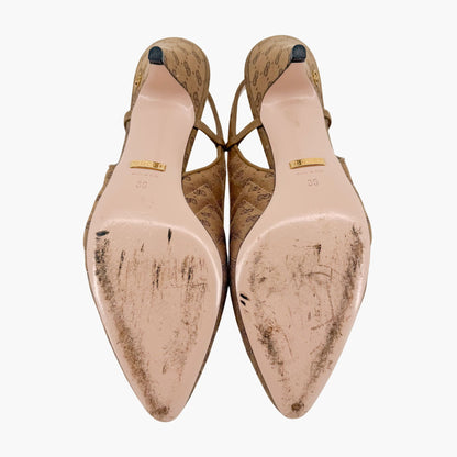 Gucci GG Slingback Quilted Pumps in Beige Monogram Canvas Size 36