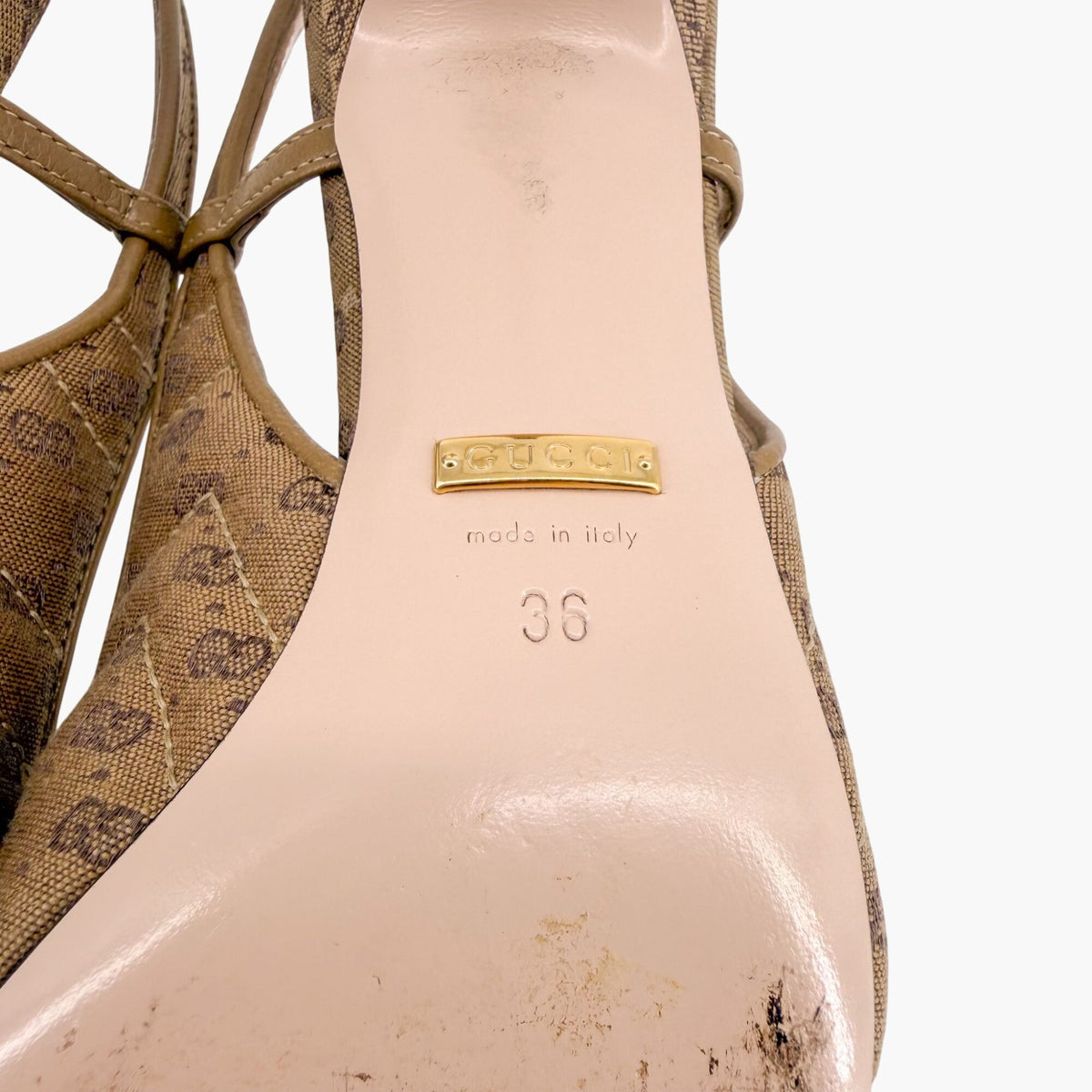 Gucci GG Slingback Quilted Pumps in Beige Monogram Canvas Size 36