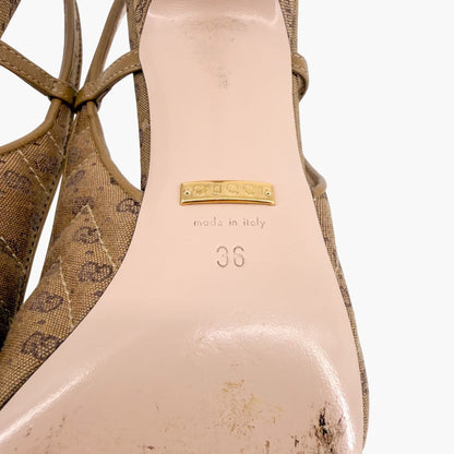 Gucci GG Slingback Quilted Pumps in Beige Monogram Canvas Size 36