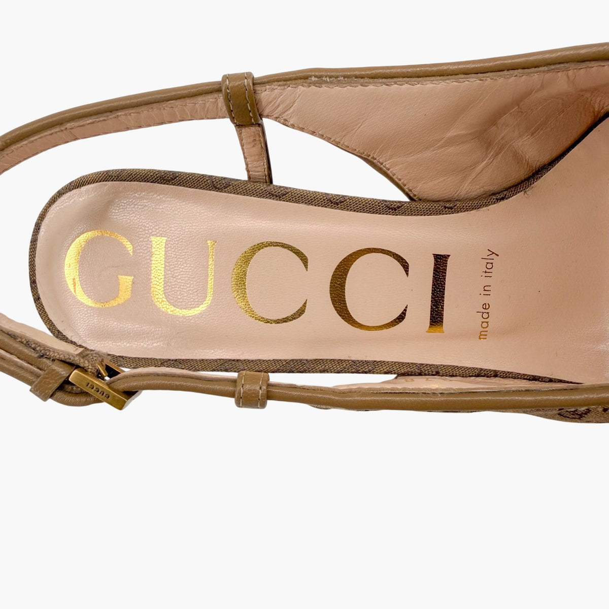 Gucci GG Slingback Quilted Pumps in Beige Monogram Canvas Size 36