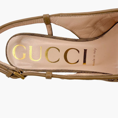 Gucci GG Slingback Quilted Pumps in Beige Monogram Canvas Size 36