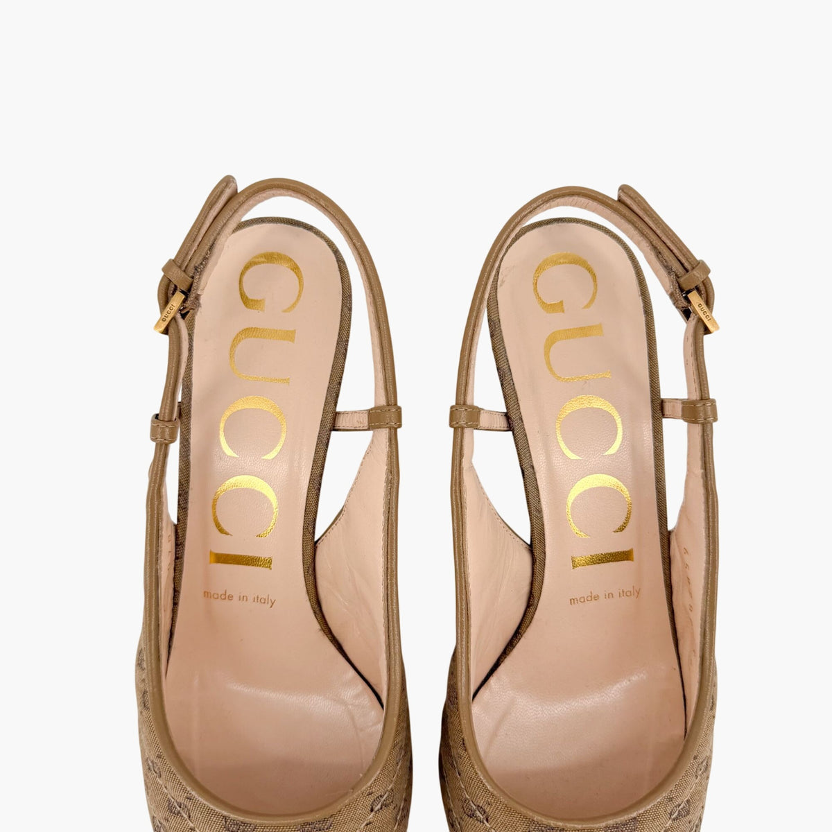 Gucci GG Slingback Quilted Pumps in Beige Monogram Canvas Size 36