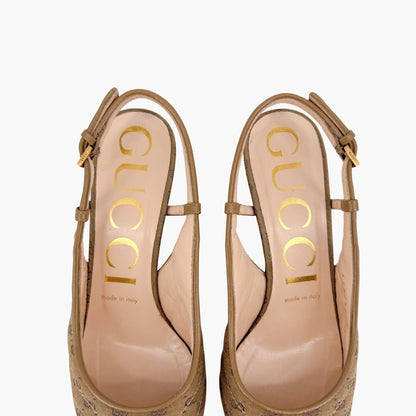 Gucci GG Slingback Quilted Pumps in Beige Monogram Canvas Size 36