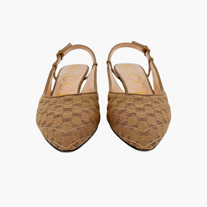 Gucci GG Slingback Quilted Pumps in Beige Monogram Canvas Size 36