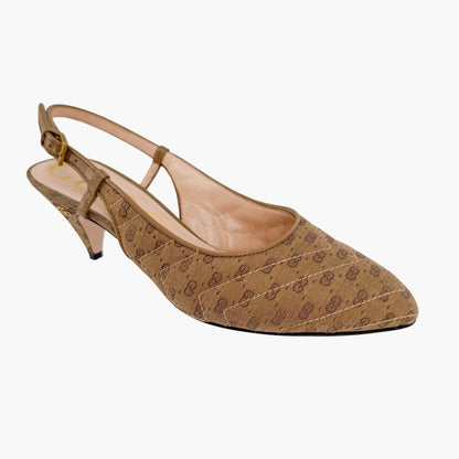 Gucci GG Slingback Quilted Pumps in Beige Monogram Canvas Size 36