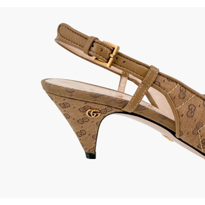 Gucci GG Slingback Quilted Pumps in Beige Monogram Canvas Size 36