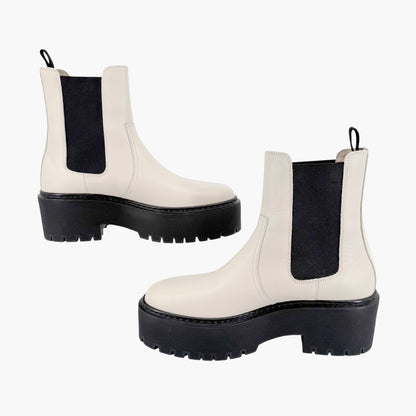 Hermès Harrow Platform Chelsea Boots White Size 37.5
