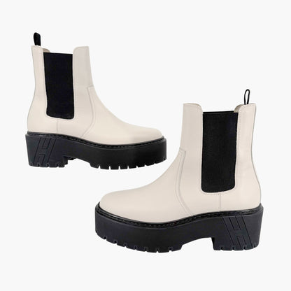 Hermès Harrow Platform Chelsea Boots White Size 37.5